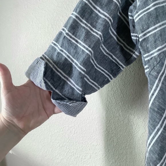HABITAT Linen Button Up Shirt A-line Stripe Too Coastal Lagenlook Artsy Gray L - Picture 6 of 12